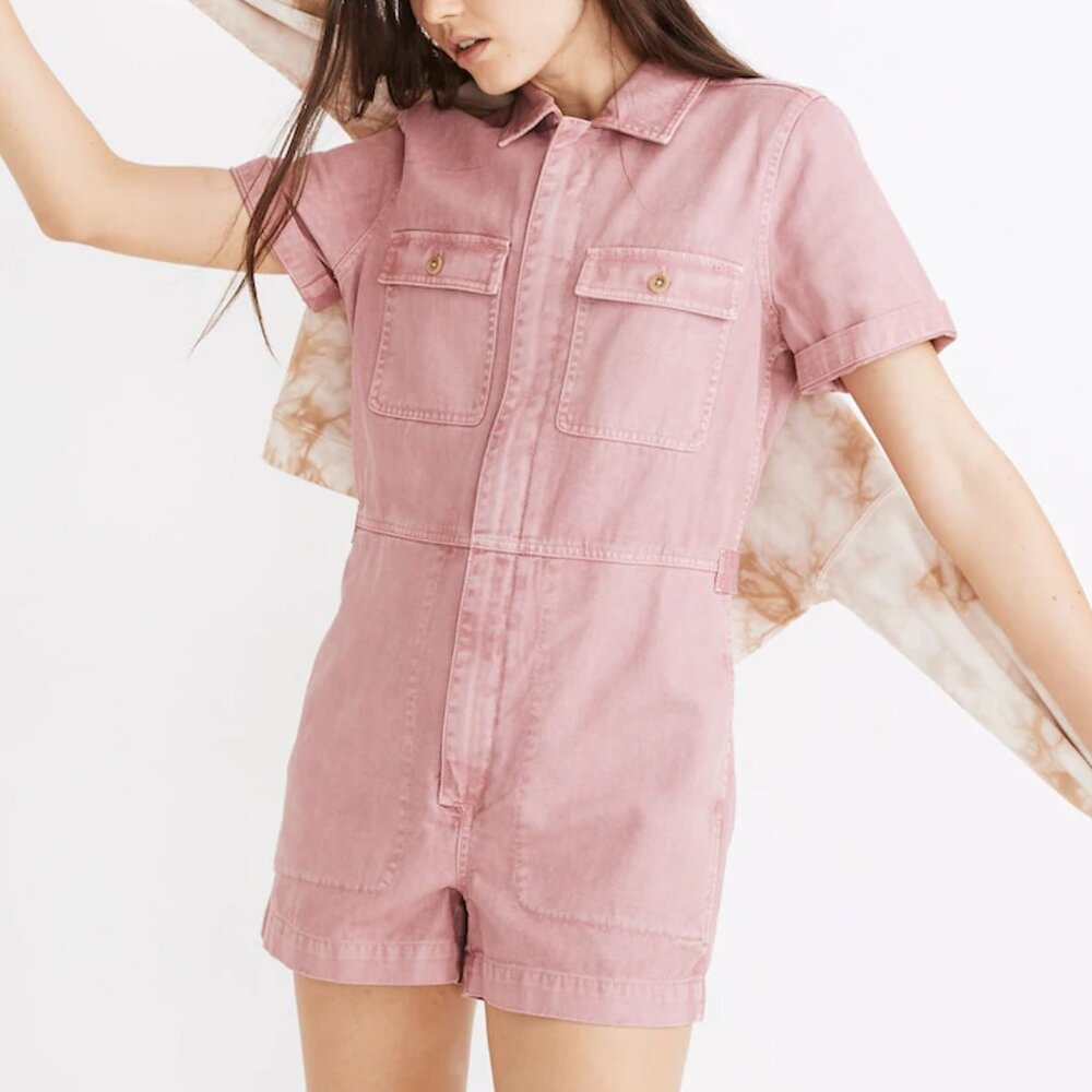 Madewell Pink Garment-Dyed Coverall Romper